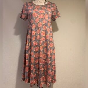 LuLaRoe Gray and Pink Floral Midi Dress